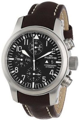 Fortis 656.10.11 L.16 B-42 Flieger Automatic Black Luminous Dial Brown Leather Water-Resistant