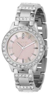 Fossil ES2189 Stainless Steel Bracelet Pink Mother-Of-Pearl Glitz Analog Dial