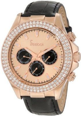 Freelook HA6306RG-5 Black Leather Band Sunray Rose Gold Chronograph Dial Rose Gold Case