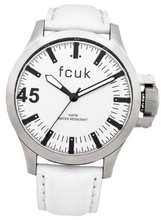 Fcuk Quartz with White Dial Analogue Display and White Leather Strap FC1140W