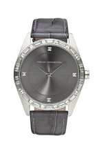 French Connection FC1008SB Glossy Grey Croco Leather Strap Round Silver-Tone Stainless Steel Case