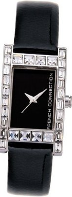 French Connection FC1021B Classic Black Leather Stainless Steel Case