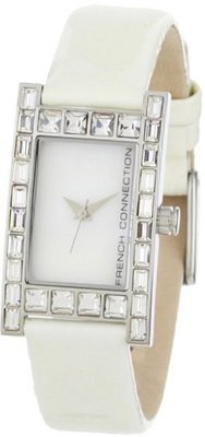 French Connection FC1021W White Leather Strap Stainless Steel Square Case