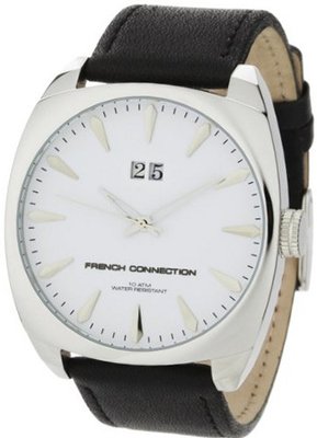 French Connection FC1043W Black Leather Strap Round Stainless Steel Case