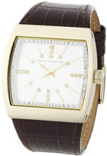 French Connection FC1071GS Brown Glossy Croco Leather Strap Gold-Tone Stainless Steel Square Case