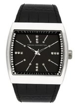French Connection FC1071SB Classic Glossy Black Croco Leather Square Stainless Steel Case