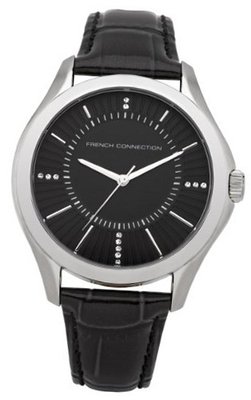 French Connection Quartz with Black Dial Analogue Display and Black Leather Strap FC1121B