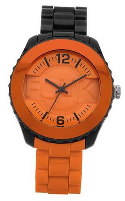 French Connection Unisex Quartz with Orange Dial Analogue Display and Orange Plastic or PU Bracelet FC1128BO