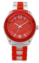 French Connection Unisex Quartz with Red Dial Analogue Display and Red Plastic or PU Bracelet FC1128PW
