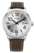 uFrench Connection Fcuk Quartz with Silver Dial Analogue Display and Brown Leather Strap FC1098ST 