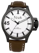 uFrench Connection Fcuk Quartz with White Dial Analogue Display and Brown Leather Strap FC1140T 