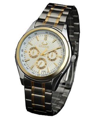 Golden Lines Multifunction es Quartz Full-automatic Stainless steel Business Man Wrist White