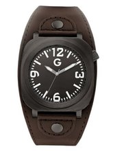 G by GUESS Gunmetal-Tone Cuff with Brown Strap