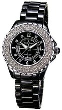 Black Ceramic with Crystal in 18K White Gold Plated Stainless Steel (128925)