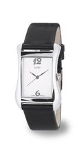 Black Genuine Leather Band with 18K White Gold Plated Stainless Steel and Rectangular Face (118025)