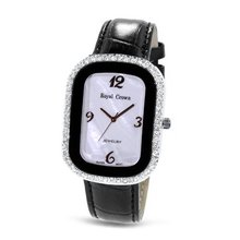 Black Genuine Leather with Crystal in 18K Rose Gold Plated Stainless Steel (128904)