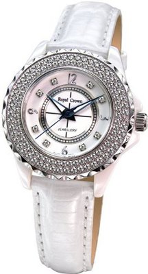 Gemorie White Genuine Leather Round Shape withCubic Zirconia in Rhodium Plating (129021)