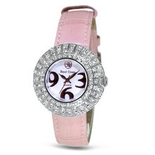 Pink Genuine Leather with Crystal in 18K Rose Gold Plated Stainless Steel (128906)