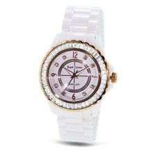 uGemorie White Ceramic with Crystal in 18K Rose Gold Plated Stainless Steel (128935) 