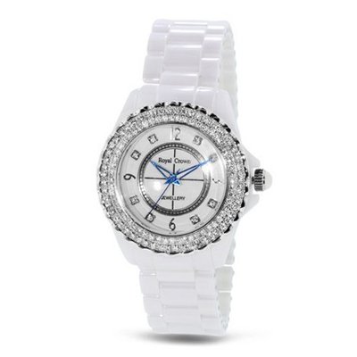 White Ceramic with Crystal in 18K White Gold Plated Stainless Steel (128924)
