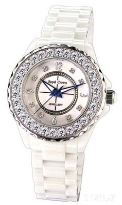 White Ceramic with Crystal in 18K White Gold Plated Stainless Steel (128926)
