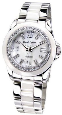White Ceramic with Crystal in 18K White Gold Plated Stainless Steel (128931)