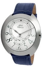 gino franco 901BL Round Stainless Steel Genuine Leather Strap