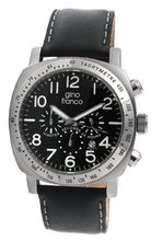 gino franco 910BK Round Chronograph Stainless Steel Genuine Leather Strap
