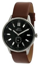 gino franco 992TN Round Stainless Steel Genuine Leather Strap