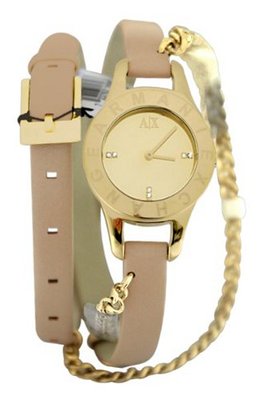 Armani Exchange Champagne Dial Fawn Laether Ladies AX4147