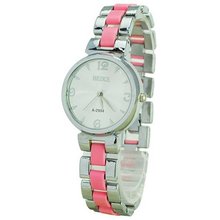 BEIKE Stylish Stainless Steel Band Metal Round Dial Casual Quartz Movement  - Pink