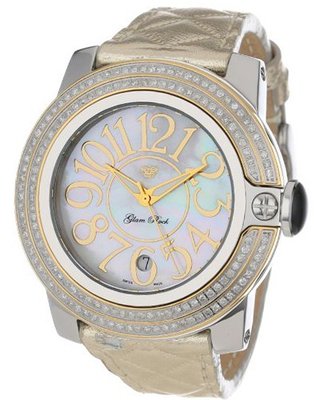 Glam Rock GR32031D So-Be Mood White Mother-Of-Pearl Dial Diamond Accented Gold Leather