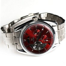 Goer Classic Stainless Steel Army Military  Auto Mechanical Wrist Red