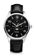 Golana Classic Moon Phase Quartz with Black Dial Analogue Display and Black Leather Strap CL200-1