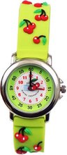 Gone Bananas - Crazy for Cherries Analog Girls' Waterproof with Animated Cherry Second Hand and Light Green Band - 3 ATM Water Resistant