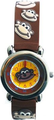 Gone Bananas - Funky Monkey Analog Kids' with Animated Monkey Face Second Hand and Brown Band - Time Teacher