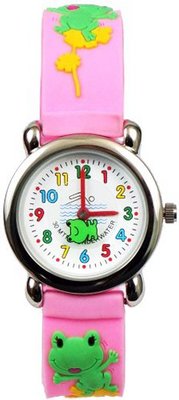 Gone Bananas - Hoppy the Frog Analog Girls' Waterproof with Animated Frog Second Hand and Light Pink Band - 3 ATM Water Resistant