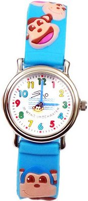Gone Bananas - Laughing Monkey Analog Kids' Waterproof with Animated Monkey Face Second Hand and Light Blue Band - 3 ATM Water Resistant