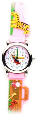 Gone Bananas - Noah's Ark Analog Girls' with Animated Sun and Rainbow Second Hand and Light Pink Band - Time Teacher