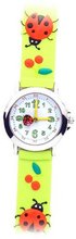 Ladybugs Love Cherries (Neon Green Band) - Gone Bananas Analog Girls' Waterproof with Animated Ladybug for Second Hand - 3 ATM Water Resistant