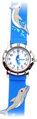 Playful Dolphins (Blue Band) - Gone Bananas Analog Kids' Waterproof with Animated Dolphin Second Hand - 3 ATM Water Resistant