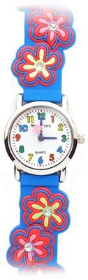 Sparkling Flowers (Electric Blue Band) - Gone Bananas Analog Girls' with Animated Flower Second Hand and Stone Accents