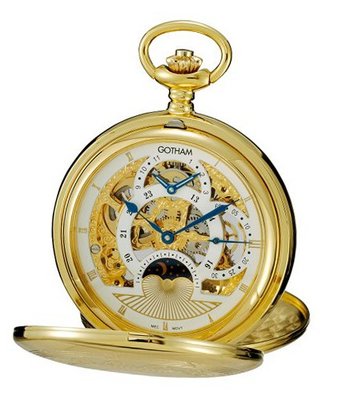 Gotham Gold-Tone Mechanical Dual Time Pocket with Desktop Stand # GWC18803G-ST