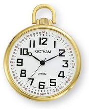 Gotham Gold-Tone Ultra Thin Railroad Open Face Quartz Pocket # GWC15022G