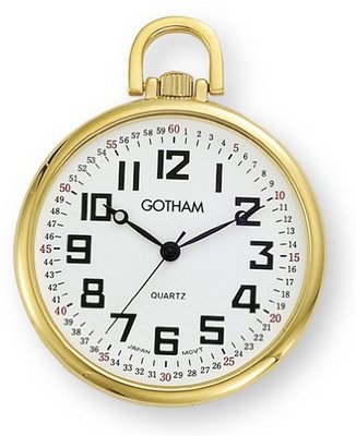 Gotham Gold-Tone Ultra Thin Railroad Open Face Quartz Pocket # GWC15022G