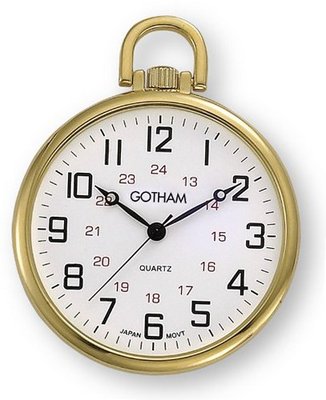 Gotham Gold-Tone Ultra Thin Railroad Open Face Quartz Pocket # GWC15026G