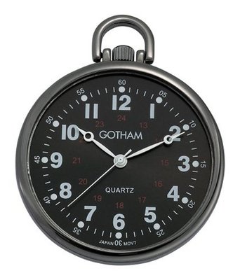 Gotham Gun Metal Ultra Thin Railroad Open Face Quartz Pocket # GWC15027BBK