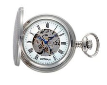 Gotham Silver-Tone 17 Jewel Exhibition Mechanical Covered Pocket # GWC14035S