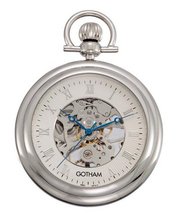 Gotham Silver-Tone 17 Jewel Exhibition Mechanical Pocket with Built-In Stand # GWC14055S