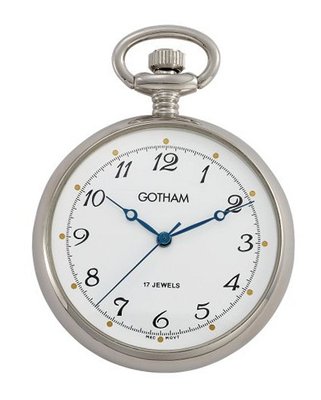 Gotham Silver-Tone Mid-Size 17 Jewel Mechanical Pocket # GWC14067S